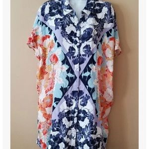 ANTHROPOLOGIE Size L Maeve Floral Tropical Hibiscus Caftan Dress